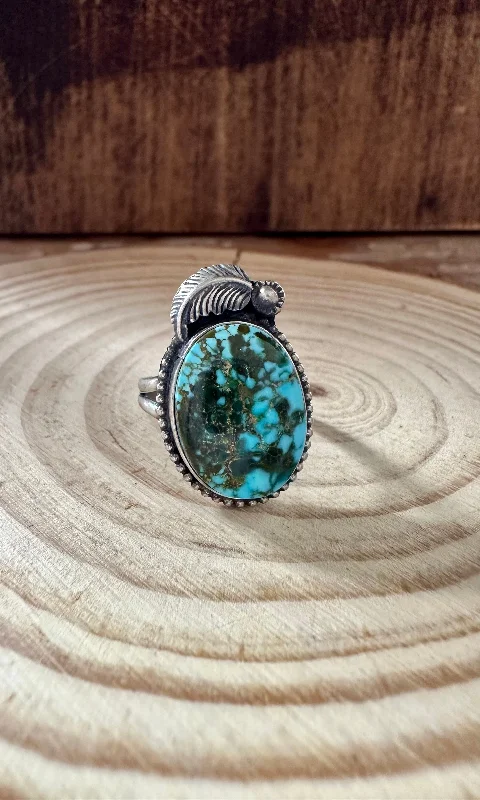 Sculptural cocktail rings-TURQUOISE FEATHER DROPLET S. Cooke Sterling Silver & Turquoise Ring • Size 7 1/2