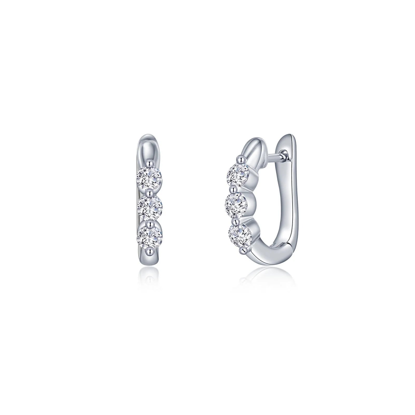 Bead weave earrings-Lafonn Simulated Diamond 3-Stone Huggie Hoop Earrings E0618CLP00