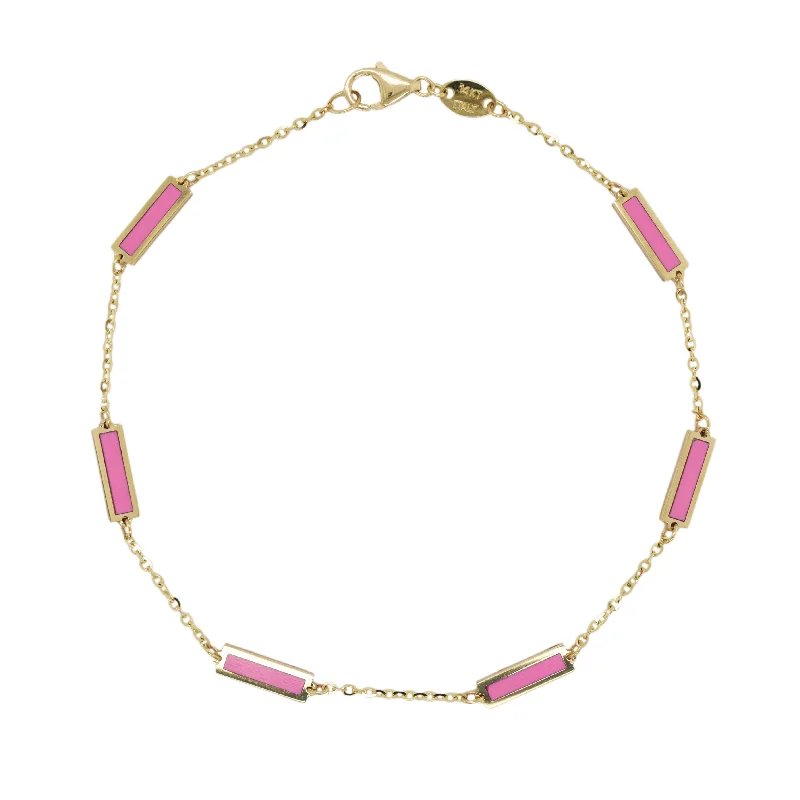 Moon motif bangles-14k Gold & Pink Agate Station Bar Bracelet