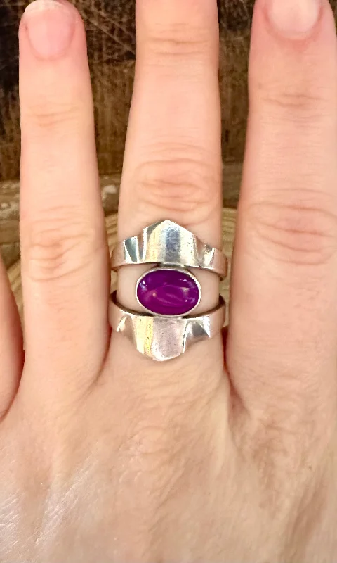 Spirit eye rings-PURPLE POWER RING Vintage Mexican Silver Statement Ring • Size 6 1/2