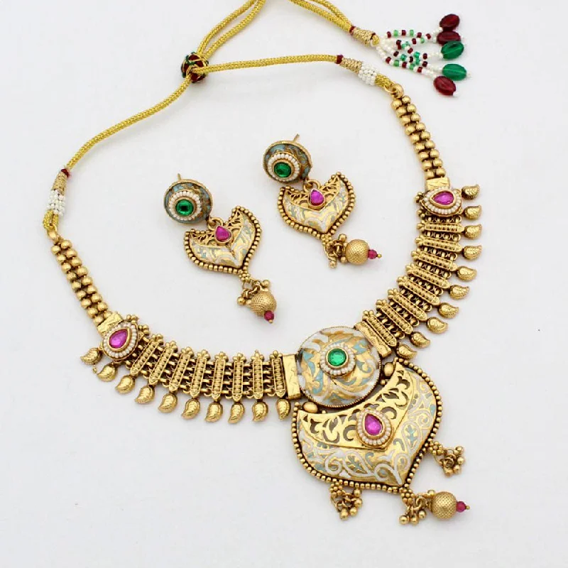 Petal design necklaces-JCM Gold Plated Meenakari Necklace Set