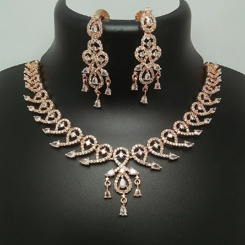 Wide chain necklaces-Manisha Jewellery Rose Gold Plated AD Necklace Set