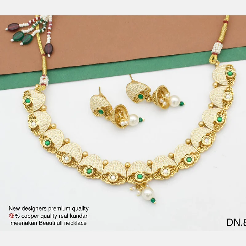 Drape-style necklaces-Manisha Jewellery Gold Plated Pota Stone Necklace Set