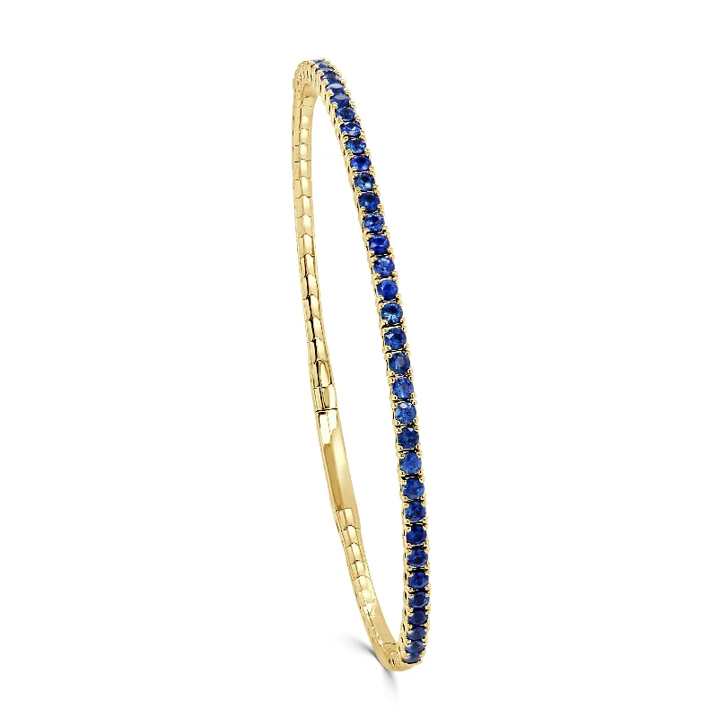 Pinch clasp bangles-14K Gold & Blue Sapphire Flexible Bangle