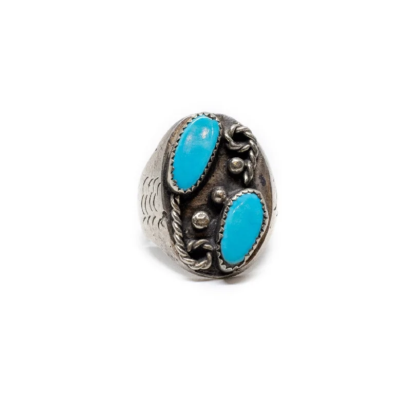 Java tile rings-Twin Blue Turquoise Ring