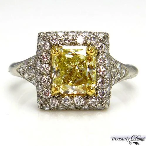 Onyx inlay rings-2.56CT VINTAGE ESTATE FANCY YELLOW RADIANT DIAMOND ENGAGEMENT RING