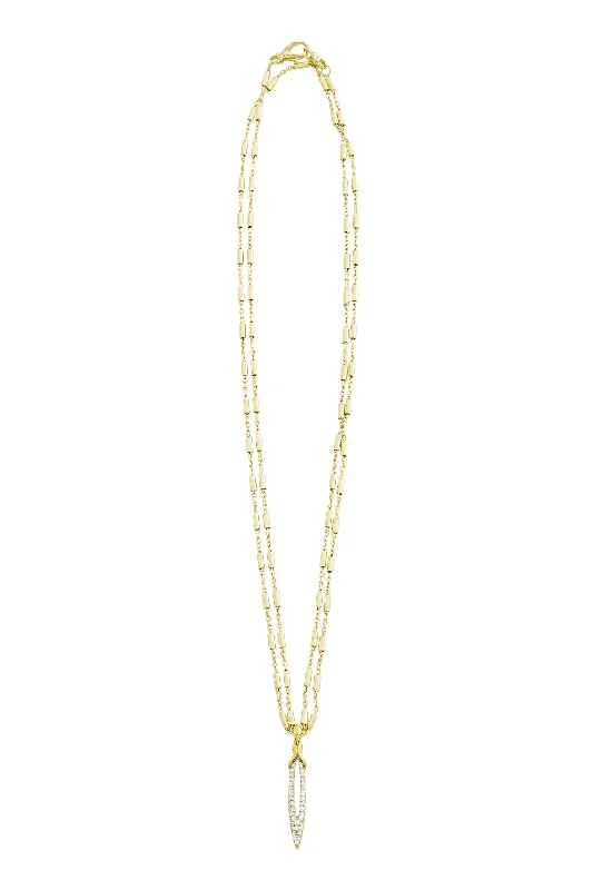 Polished name necklaces-Stiletto Pavé Bar Chain Pendant - 18K Gold Vermeil + CZ Blanc