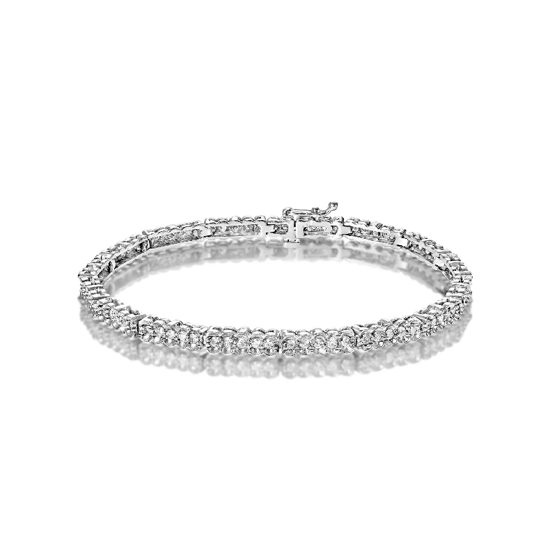 Subtle accent bangles-Kensley 2 Carat Round Brilliant Single Row Half Bezel Diamond Tennis Bracelet in 14k White Gold by Mike Nekta