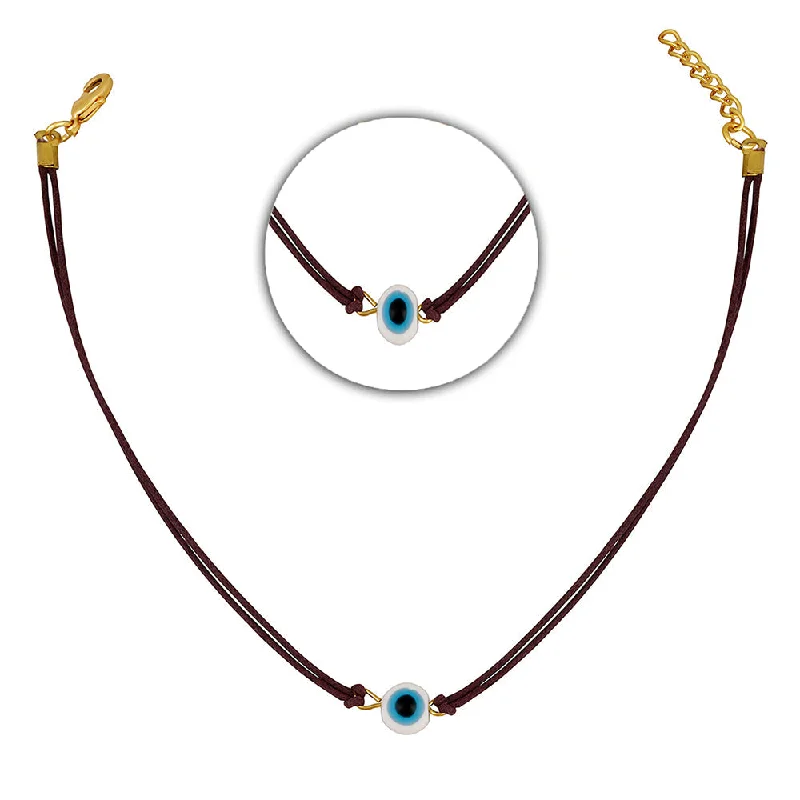 Wave motif necklaces-Mahi Gold Plated Evil Eye Adjustable Rope Necklace for Women (PS1101862G)