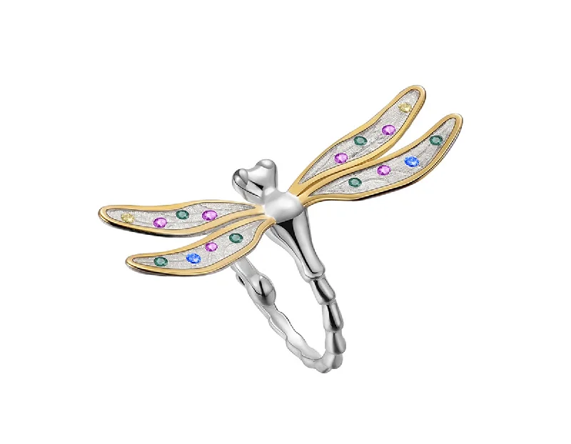 Hand-shiny rings-Rainbow Dragonfly Ring