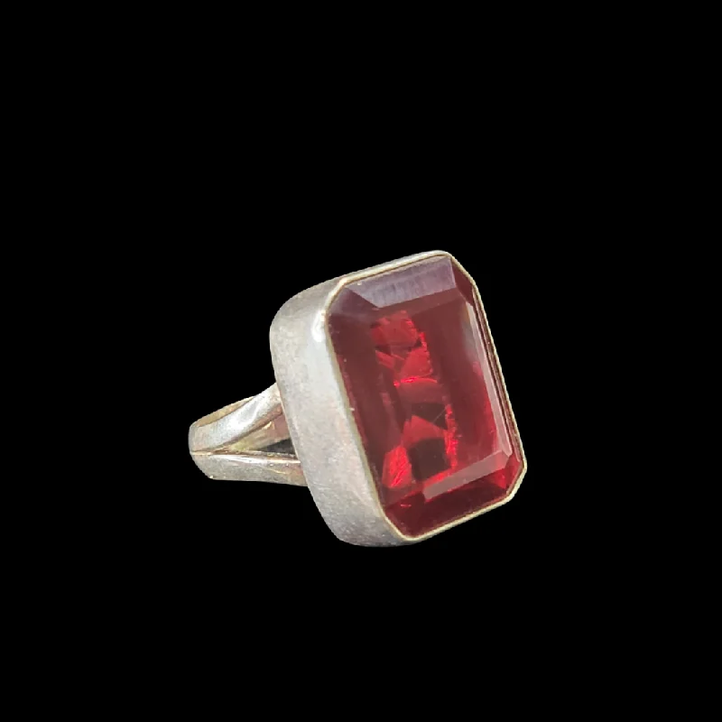 Moonstone birthstone rings-.925 Sterling Silver Vintage Red Glass Ring