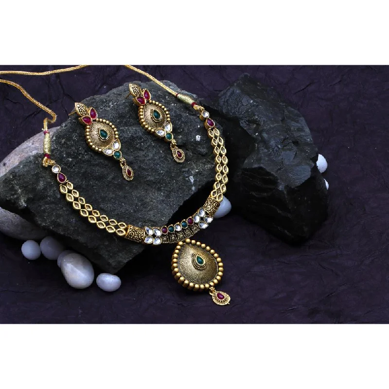 Full moon necklaces-Bhavi Jewels Gold Plated Pota Stone  Necklace Set