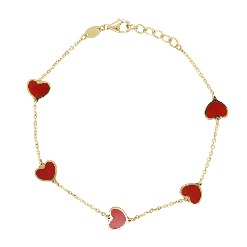 Fox motif bangles-14K Gold Station Heart Coral Bracelet