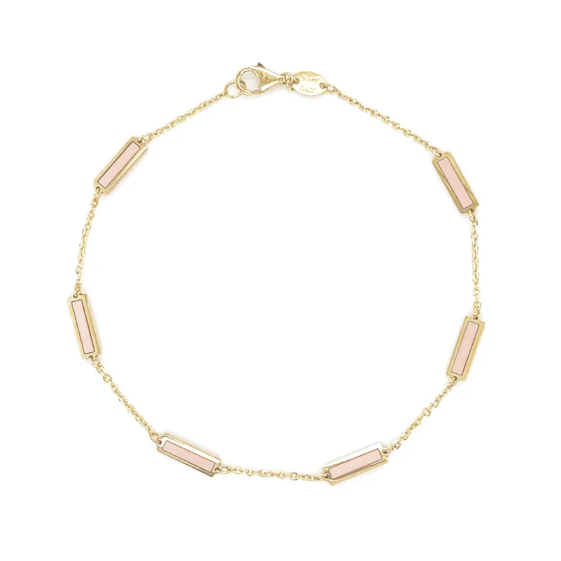 Carved charm bangles-14k Gold & Light Pink Bar Station Bracelet