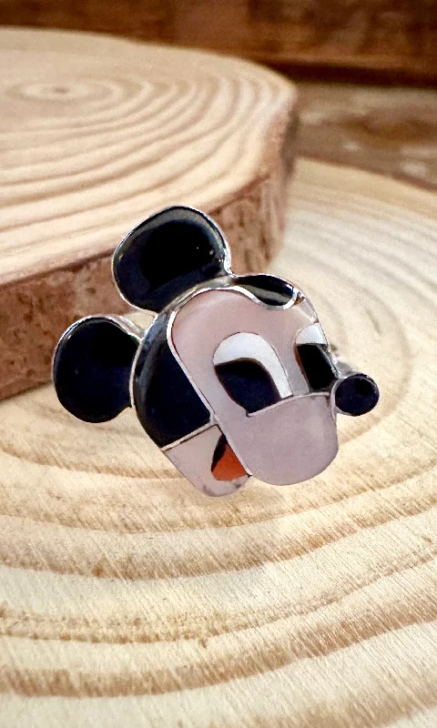 Rough texture rings-MICKEY MOUSE Paula Leekity Zuni Toons Sterling Silver Muli-Stone Inlay Ring • Sizes 7 1/4