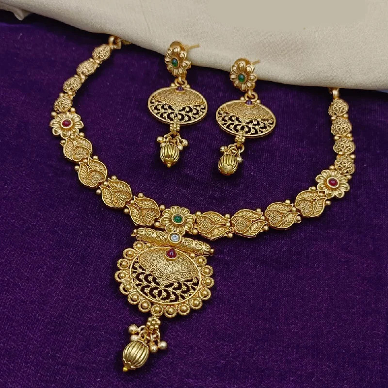 Tribal coin necklaces-Manisha Jewellery Gold Plated Pota Stone Necklace Set