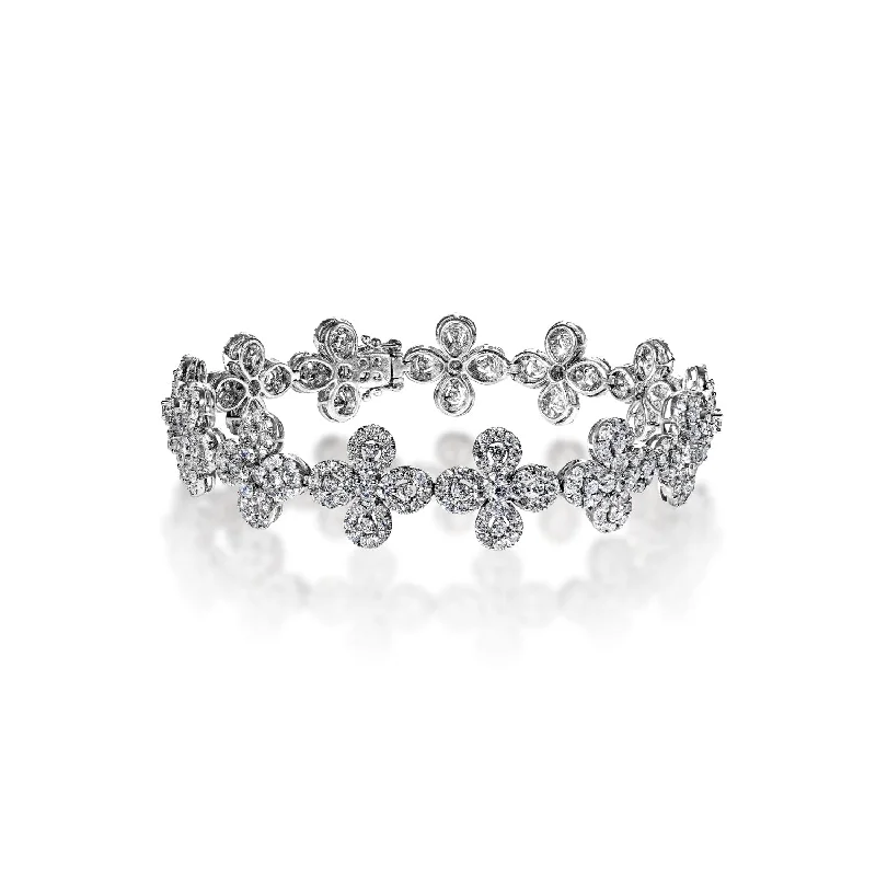 Retro flair bangles-Florence 9 Carat Floral Design Diamond Bracelet in 18k White Gold