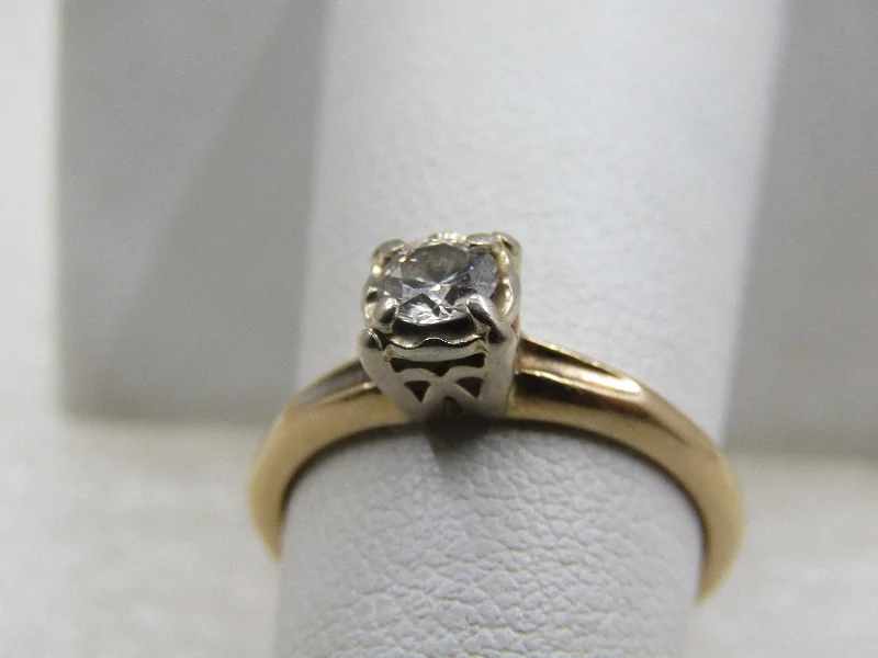 Glossy finish rings-Vintage 14kt Diamond Engagement Ring, .20 ctw, size 7.5, Two-Tone, 1930's-1950's