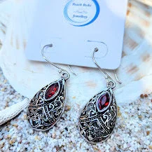 Crystal weave earrings-VINTAGE GARNET DROPS -  PURE SILVER HILLTRIBE HOOK EARRINGS