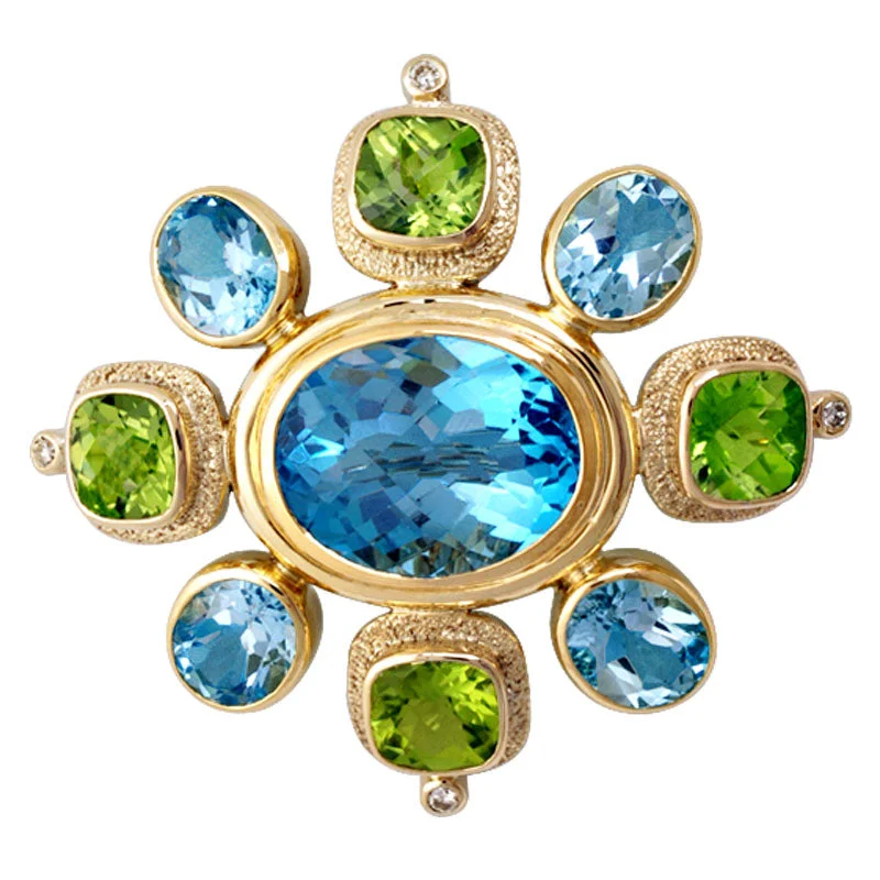 Rustic cameo brooch-Brooch-Blue Topaz, Peridot and Diamond