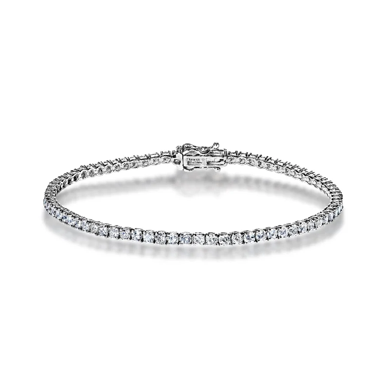 Round gem bangles-Brynlee 3 Carat Round Brilliant Single Row Diamond Tennis Bracelet in 14k White Gold