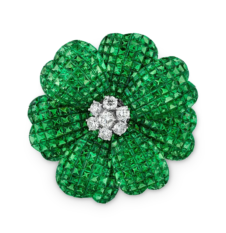 Topaz gem brooch-Tsavorite Flower Brooch, 50.18 carats