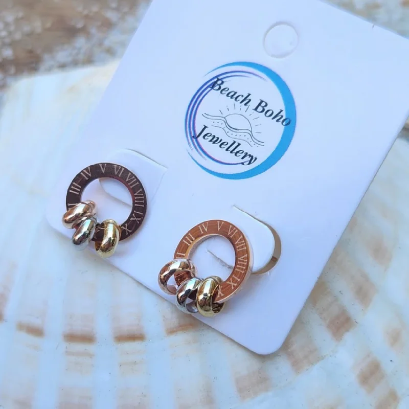 Stellar glow earrings-ROMAN NUMERALS - ROSE GOLD STUDS  WATERPROOF EARRINGS