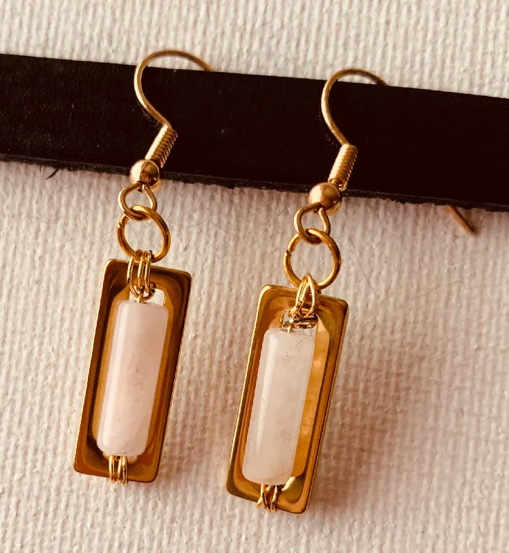 Topaz gem earrings-Venus Handmade Rose Quartz Minimalist Earrings