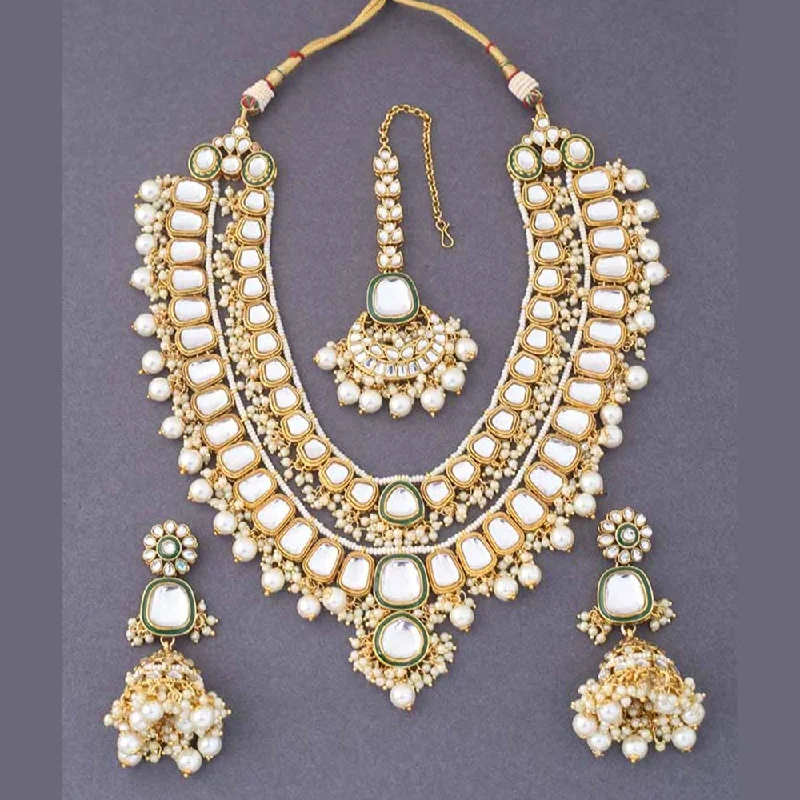 Bold druzy necklaces-India Art Gold Plated Kundan Necklace Set