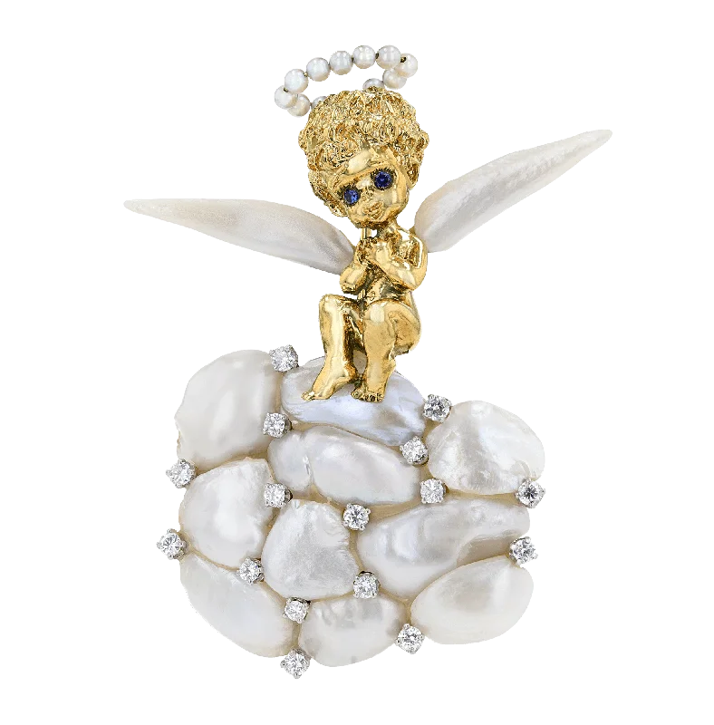 Night gothic brooch-Ruser Baroque Pearl and Diamond Angel Brooch