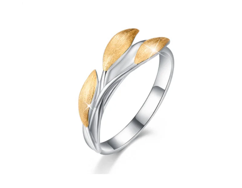 Bold gem rings-Golden Leaves Ring