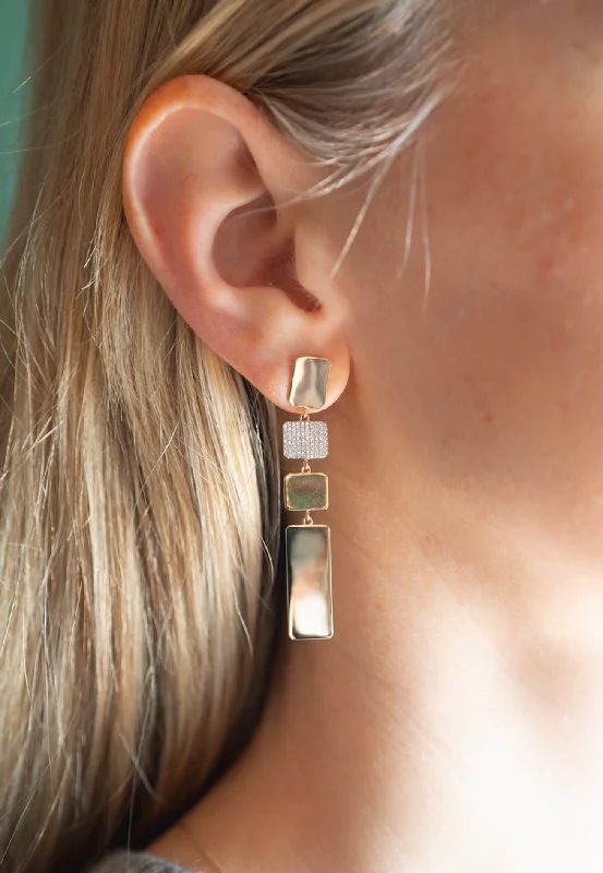 Vibrant gem earrings-Solid Gold and Diamond Geometric Dangles