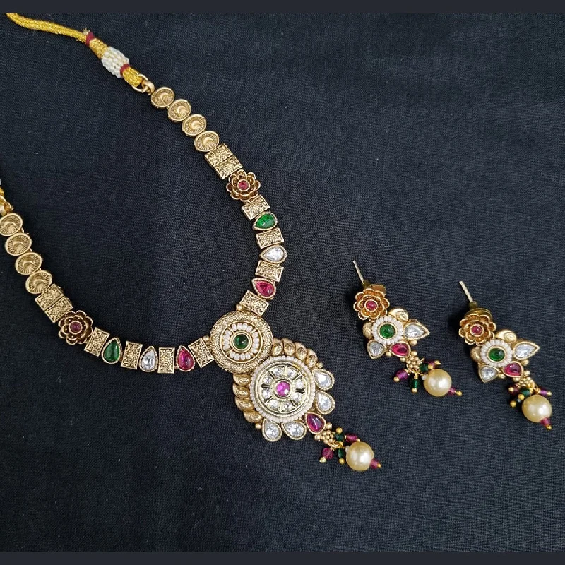 Fine bead necklaces-Lucentarts Jewellery Gold Plated  Meenakari Necklace Set