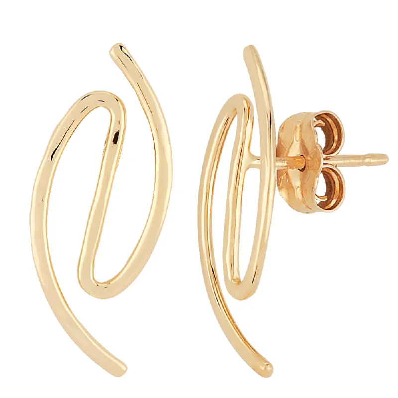 Thin bead earrings-14k Yellow Gold Squiggle Stud Earrings