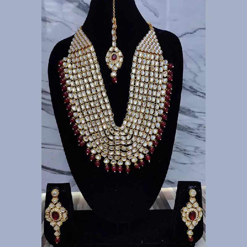 Nine-strand necklaces-Lucentarts Jewellery Gold Plated Kundan Long Necklace Set