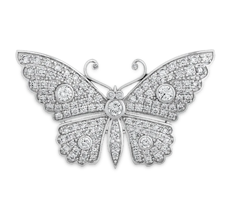 Minimal silver brooch-Diamond Butterfly Brooch, 3.14 carats