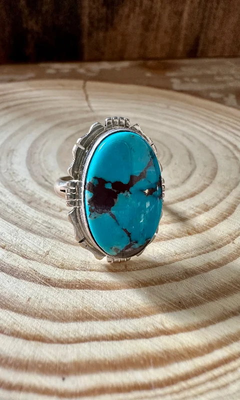 Dainty silver rings-BOLD BLUE NAVAJO Kingman Turquoise and Sterling Silver Ring • Size 7