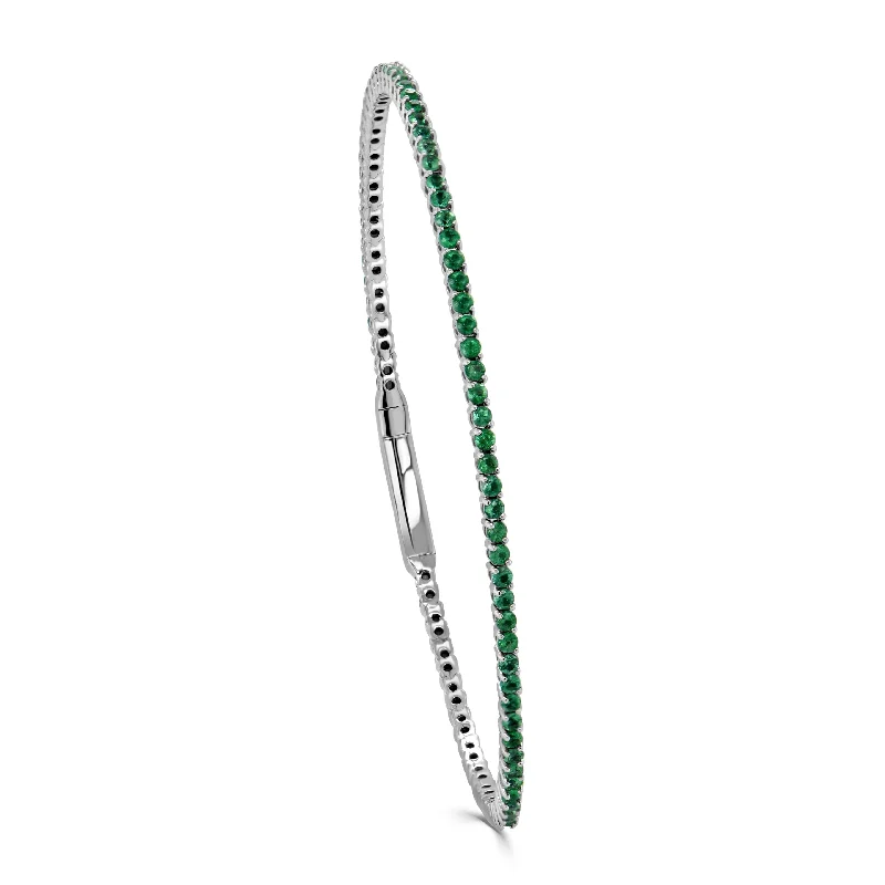 Layered chain bangles-14K Gold & Green Emerald Flexible Eternity Bangle