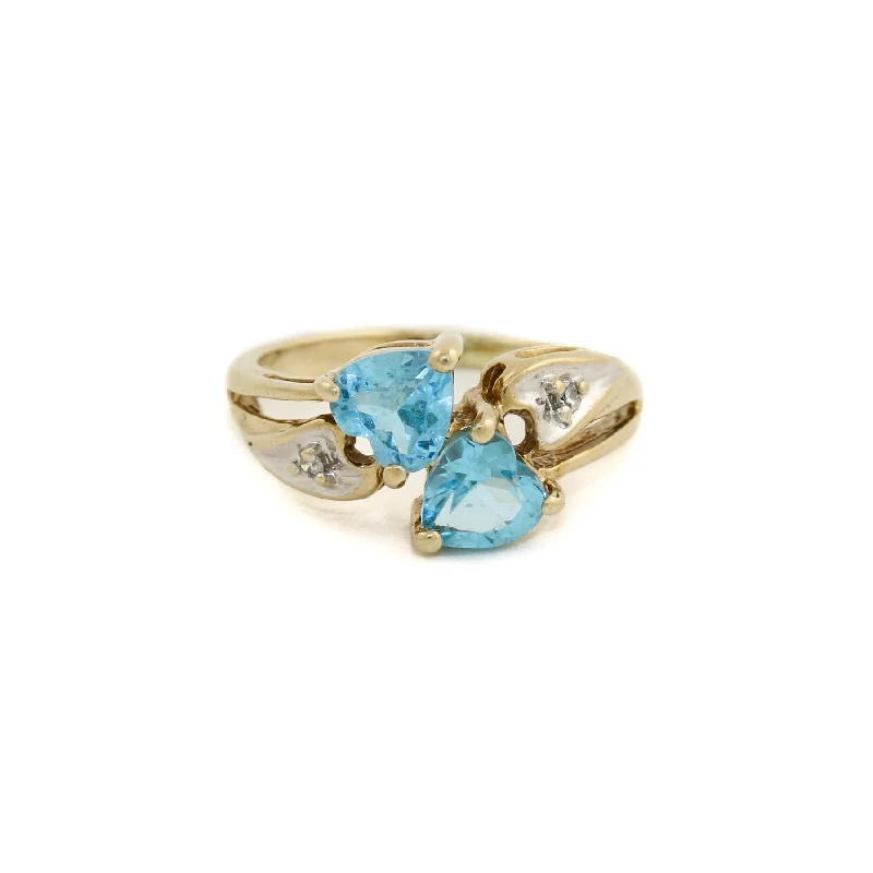 Flex open rings-10k Gold x Twin Heart Topaz & Diamond Cocktail Ring