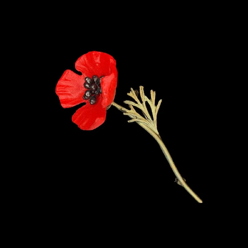 Flat twist brooch-Red Poppy Brooch