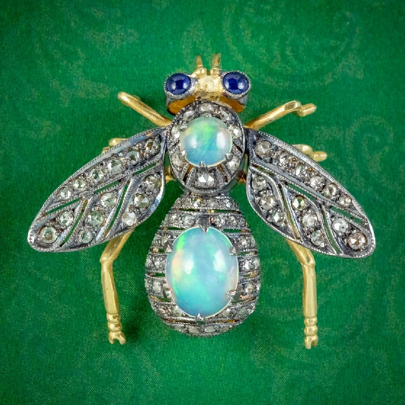 Radiant star brooch-Edwardian Style Opal Diamond Sapphire Bee Brooch Silver 18ct Gold