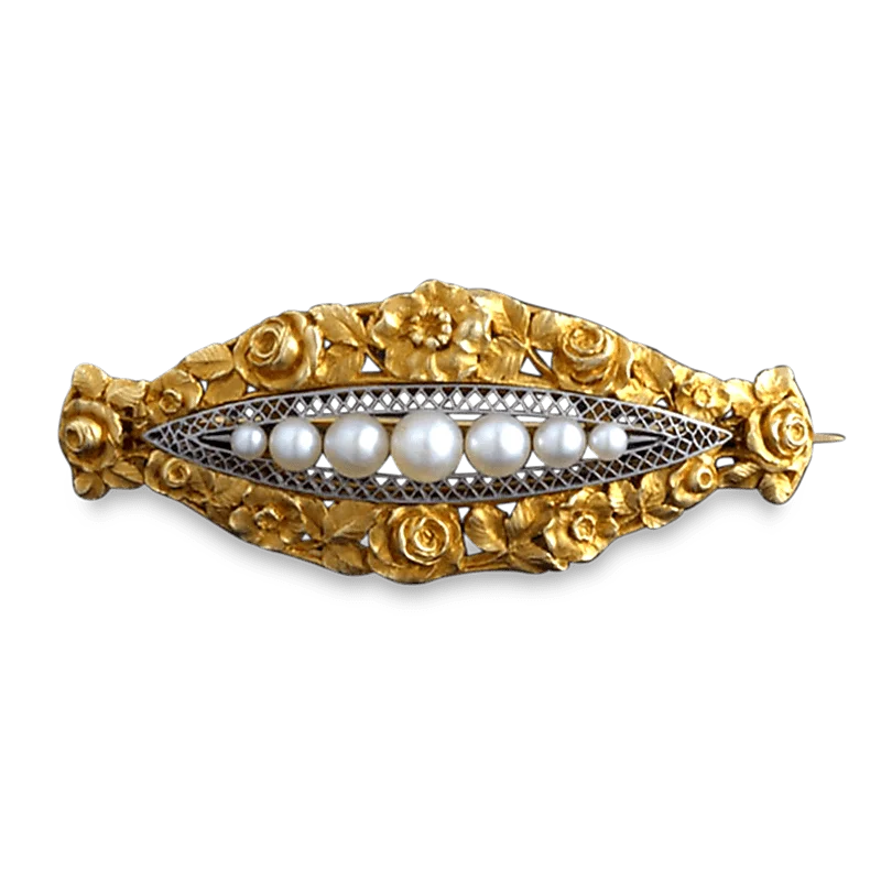 Citrine gem brooch-Art Nouveau Pearl Brooch