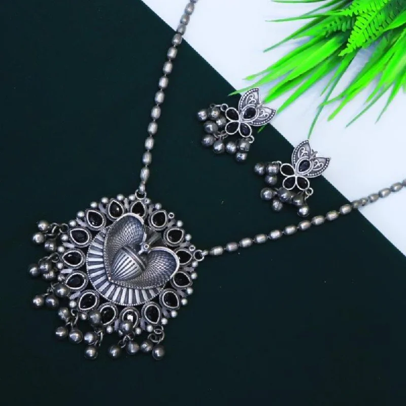 Half moon necklaces-Akruti Collection Oxidised Plated Long Necklace Set