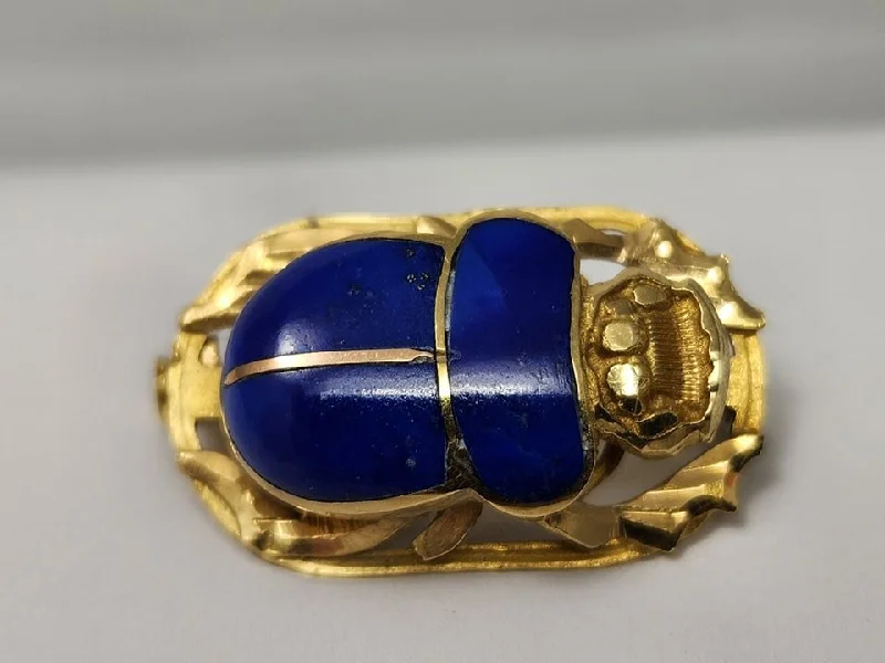 Polished bead brooch-Vintage 18k Gold Scarab Beetle Pin Brooch