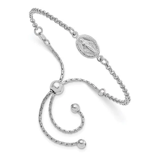 Tiny star bangles-Sterling Silver Miraculous Medal Adjustable Bracelet