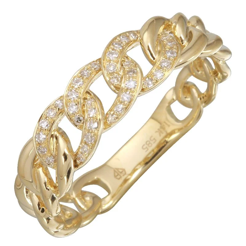 Fluid art rings-Yellow Gold Diamond Cuban Link Ring