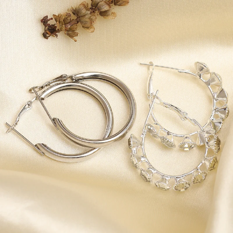 Sleek dangle earrings-Stylish Silver Hoop Earring Set