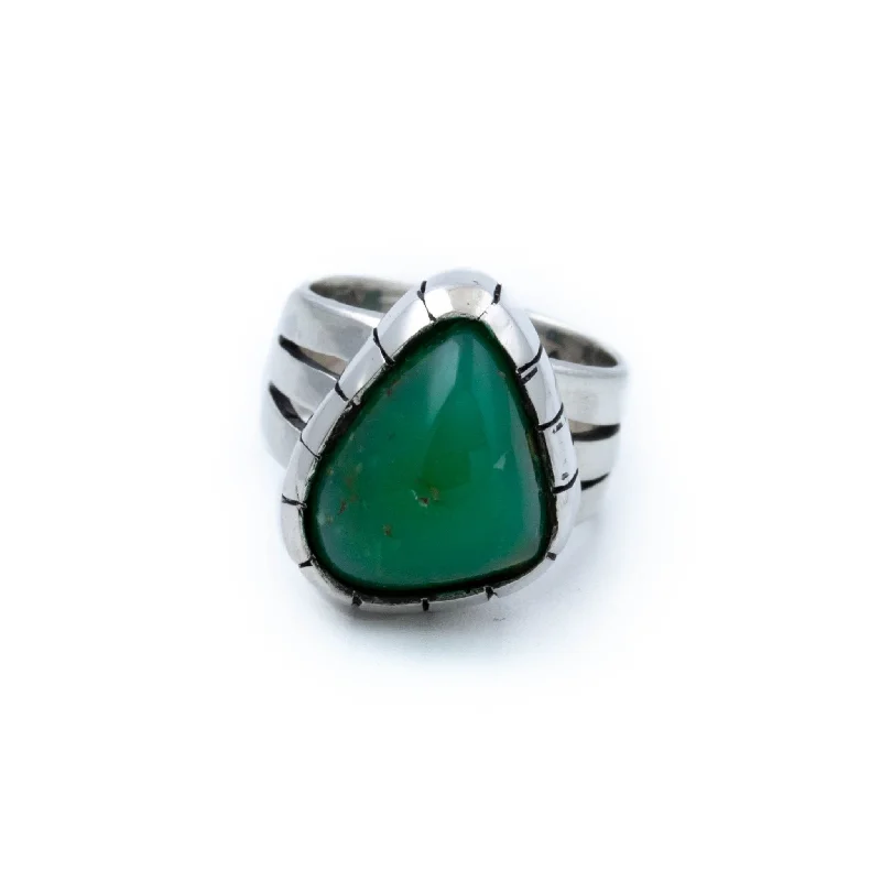 Etched name rings-Triangular Green Chrysoprase Ring