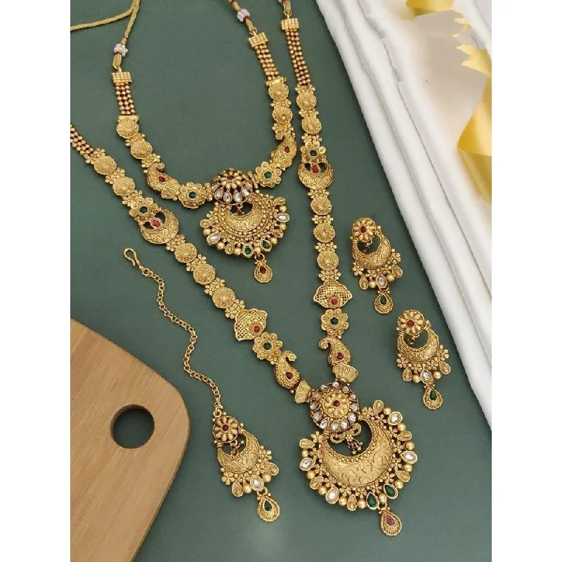 Multi-layer necklaces-Akruti Collection Gold Plated Pota Stone Matte Finish Necklace Combo