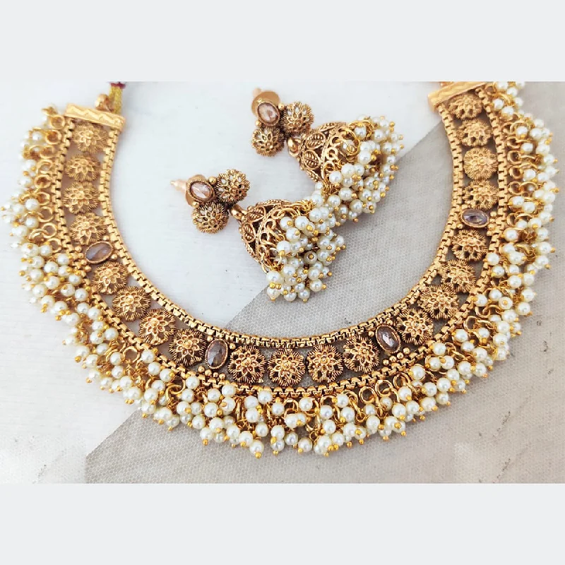 Oval shape necklaces-Rani Sati Jewels Gold Plated Pearl Necklace Set